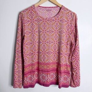 Lands End Women SunShade UPF 50 Long Sleeve Relaxed Rash Guard Large Pink Orange